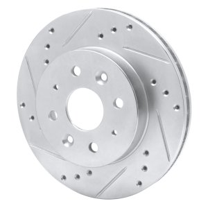Kia Rio Brake Rotor (1) - Front Left - R1 Concepts - Drilled & Slotted - Silver - `03-`05